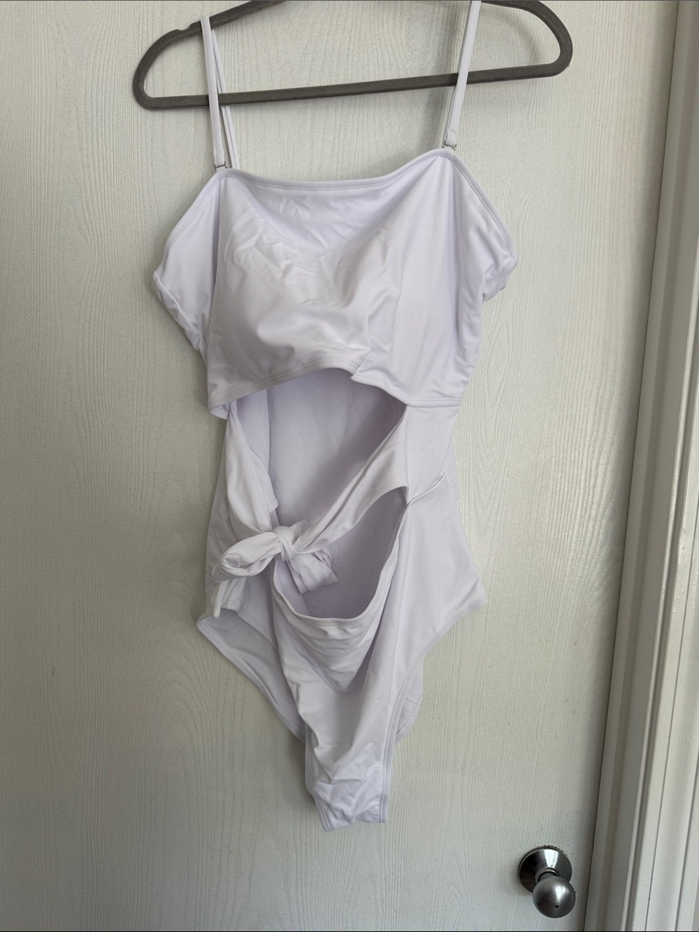 White Womens’ One-Piece Swimsuit with Front Tie